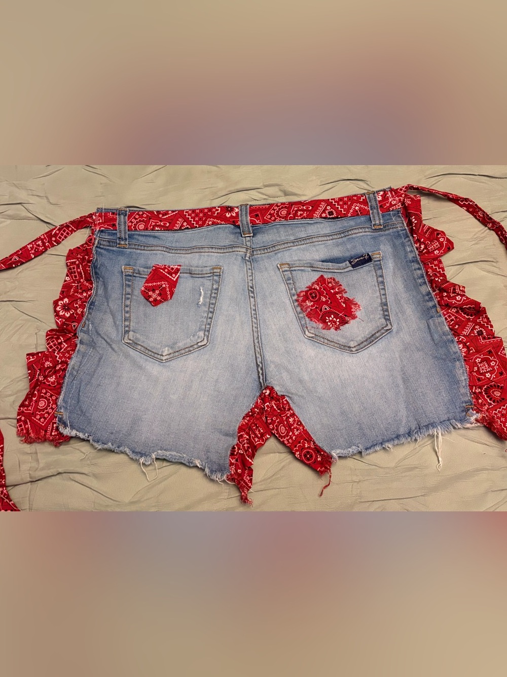 Denim with red bandana apron-please read the description